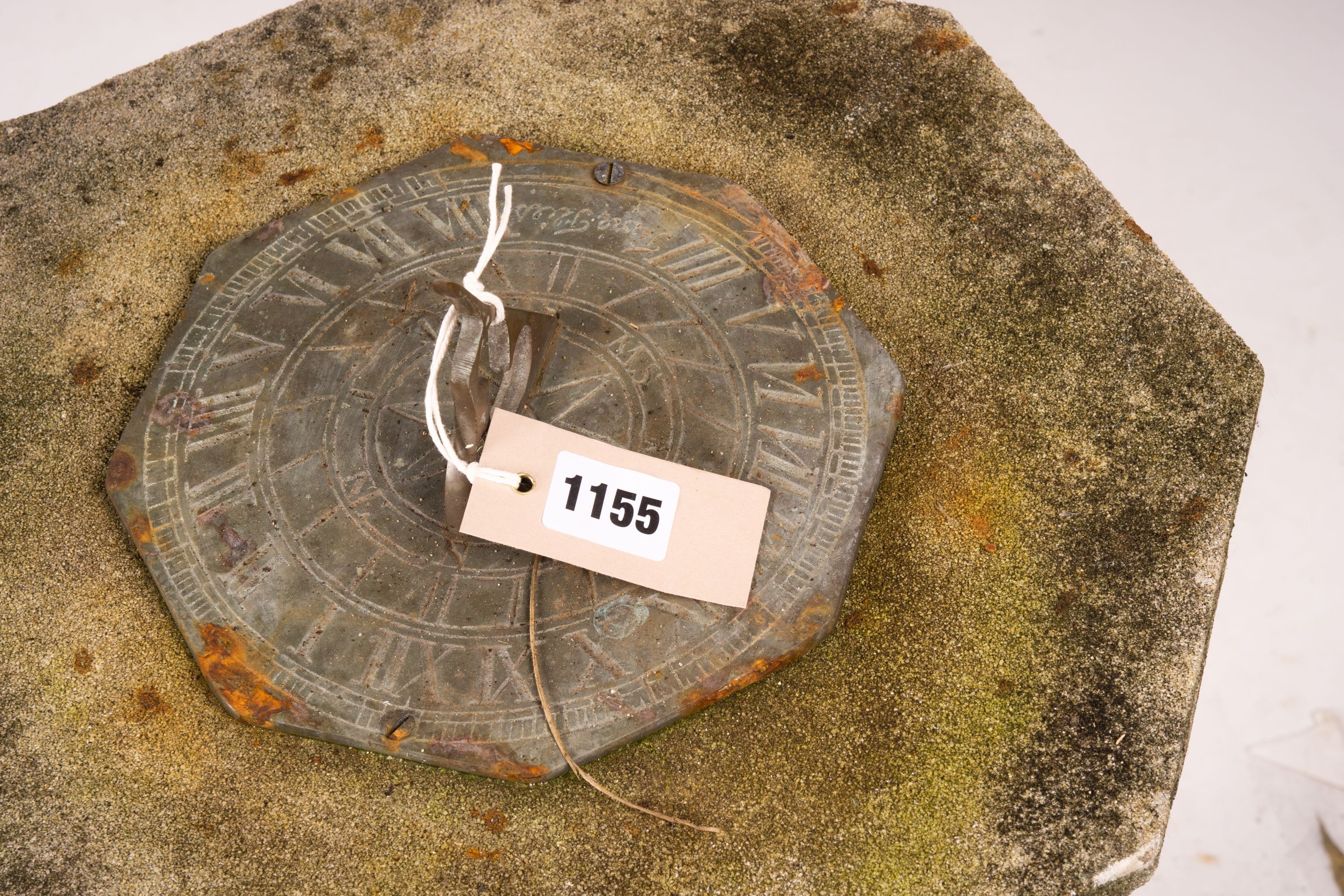 A reconstituted stone baluster pillar sundial and bird bath, tallest 72cm